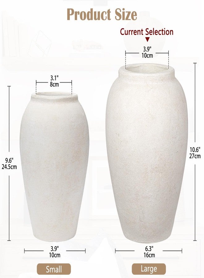 Arborus Handcrafted Flower Vase, 10.5" Tall Terracotta Vases, Vintage White Vase, Rustic Antique Décor, Wide Mouth, Matte Finish for Home Office Resto Café Decoration - Image 2